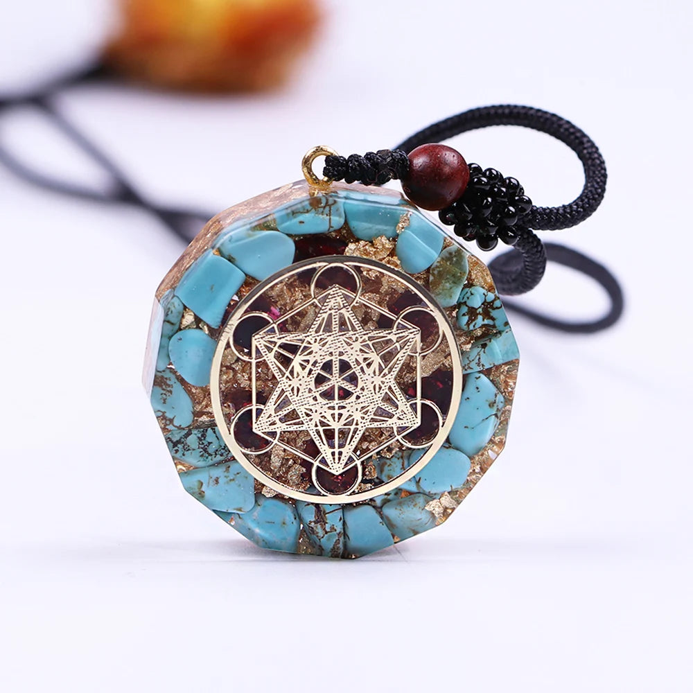 🔷 Spiritual Abacus Orgonite Pendant – Natural Turquoise EMF Protection & Healing Energy Necklace