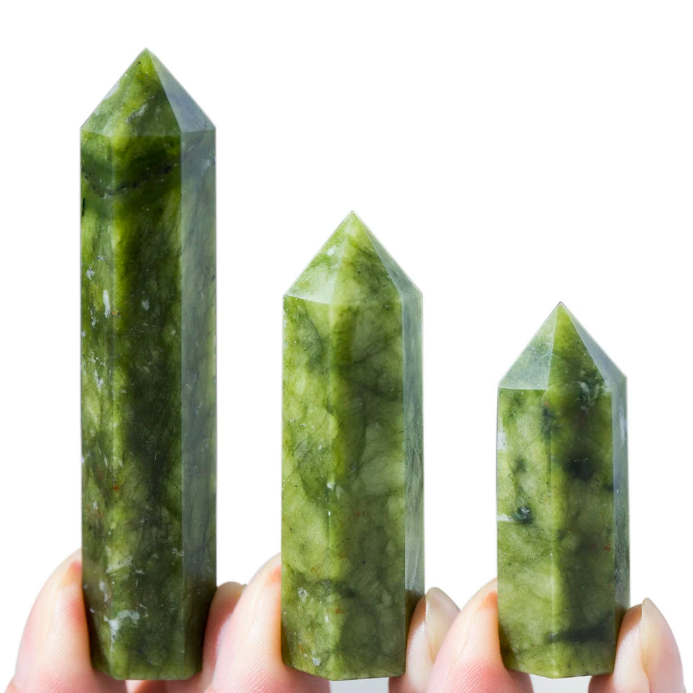 Spiritual Abacus Green Jade Crystal Wand Polished Hexagonal Point – 1.57" to 3.14" Obelisk for Reiki, Healing & Energy Work