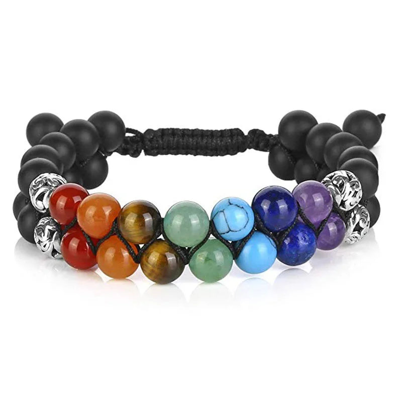 Spiritual Abacus 🌈 Double Layer 7 Chakra Healing Bracelet – Lava Stone & Gem Beads