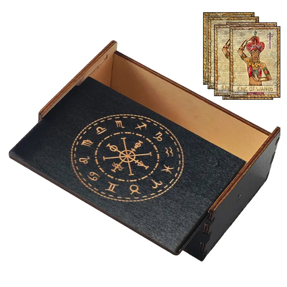 🌲 Handcrafted Wooden Tarot Card Box with Sliding Lid Vintage-Style Organizer for Tarot Decks, Crystals, or Jewelry – by Spiritual Abacus