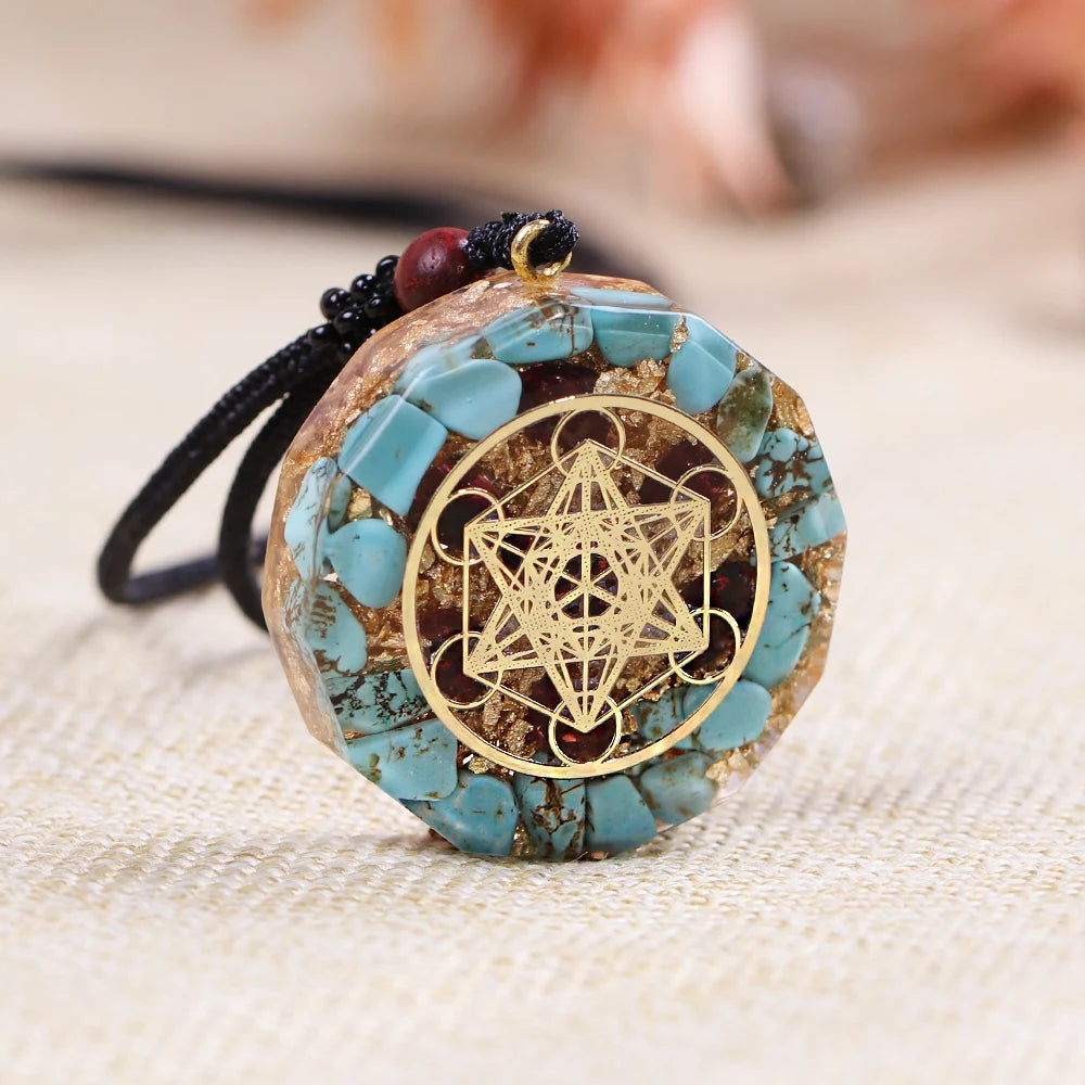 🔷 Spiritual Abacus Orgonite Pendant – Natural Turquoise EMF Protection & Healing Energy Necklace