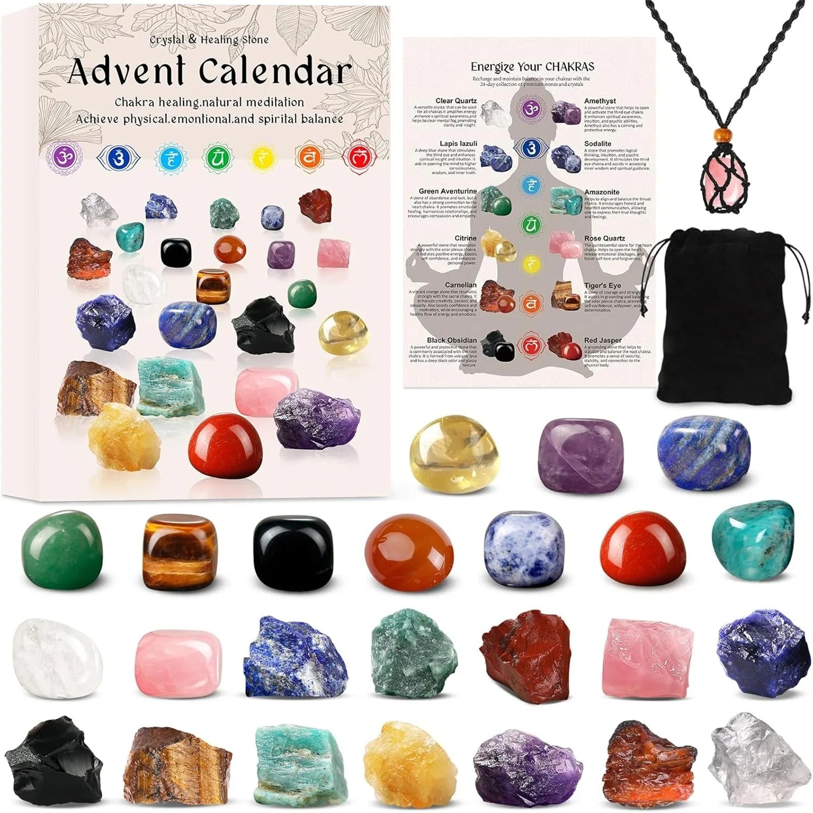 24Pc Advent Calendar Crystals 24 Days Crystals Healing Stones Christmas Countdown Calendar Natural Stones Crystals Journey