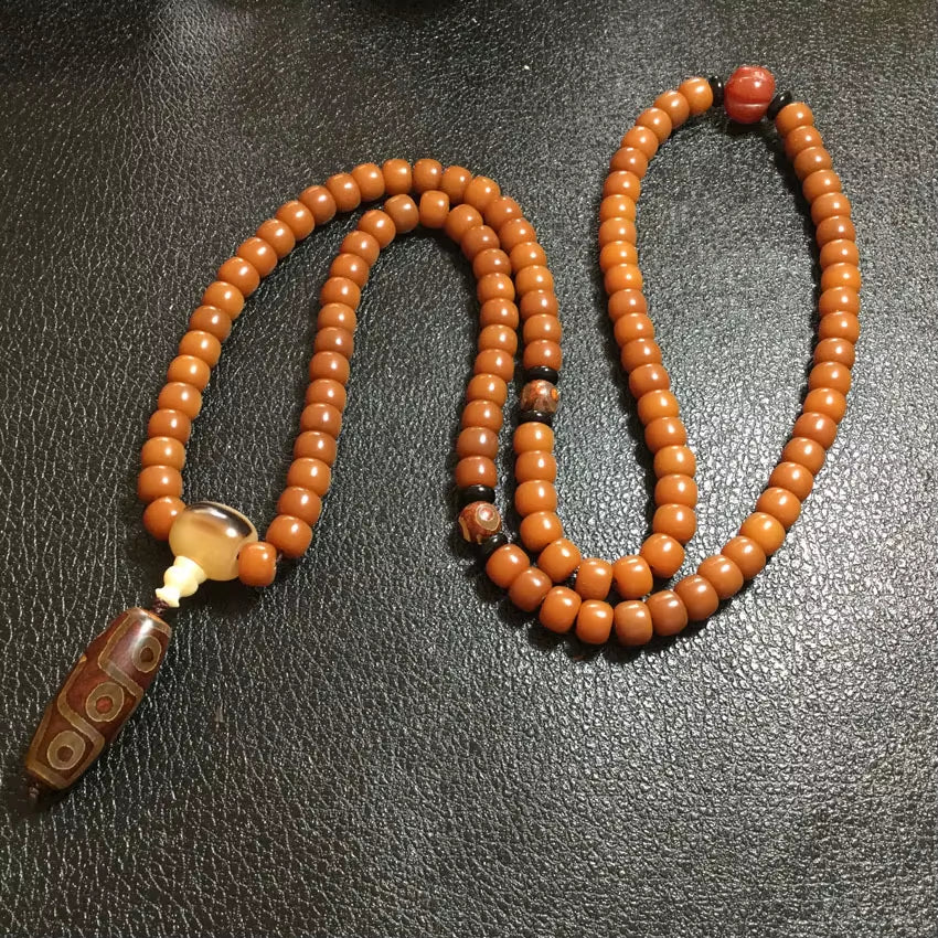 🐝 Natural Beeswax 108-Bead Buddhist Mala Bracelet with Nine-Eyed Agate Meditation Prayer Rosary Bracelet for Men & Women – Spiritual Jewelry by Spiritual Abacus