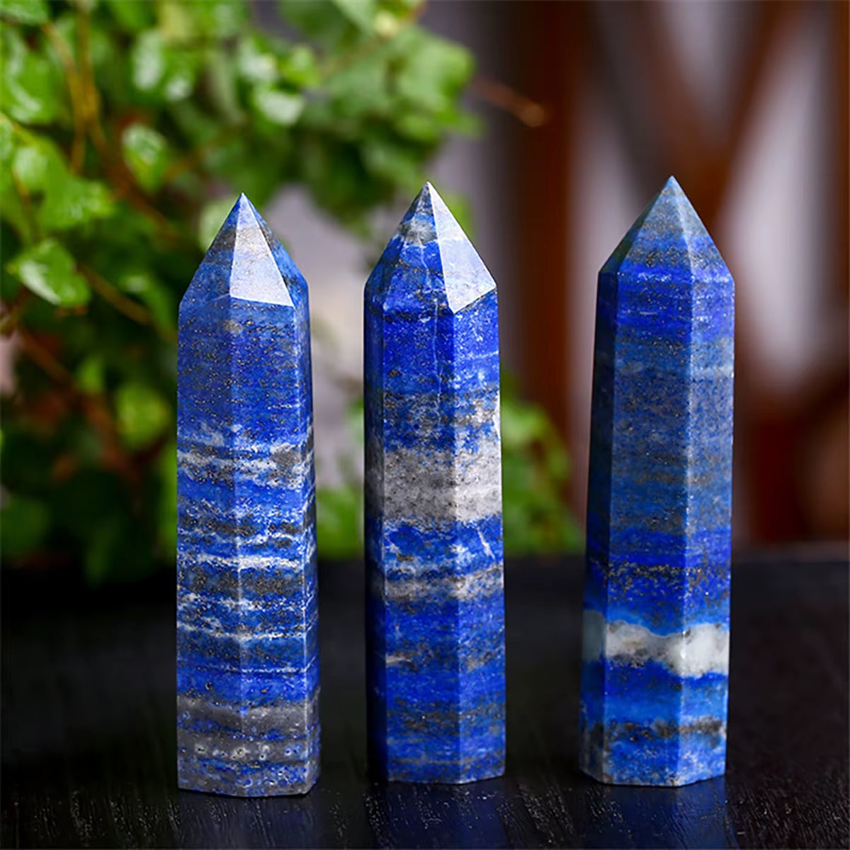 Spiritual Abacus 🔷 Natural Lapis Lazuli Crystal Wand (1.57"–3.14") Polished Hexagonal Point