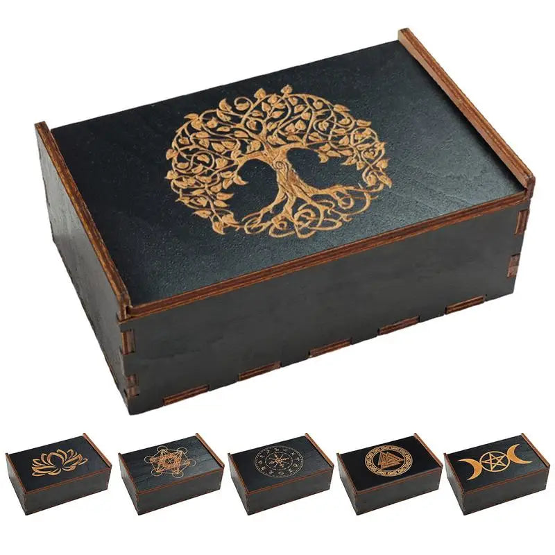 🌲 Handcrafted Wooden Tarot Card Box with Sliding Lid Vintage-Style Organizer for Tarot Decks, Crystals, or Jewelry – by Spiritual Abacus