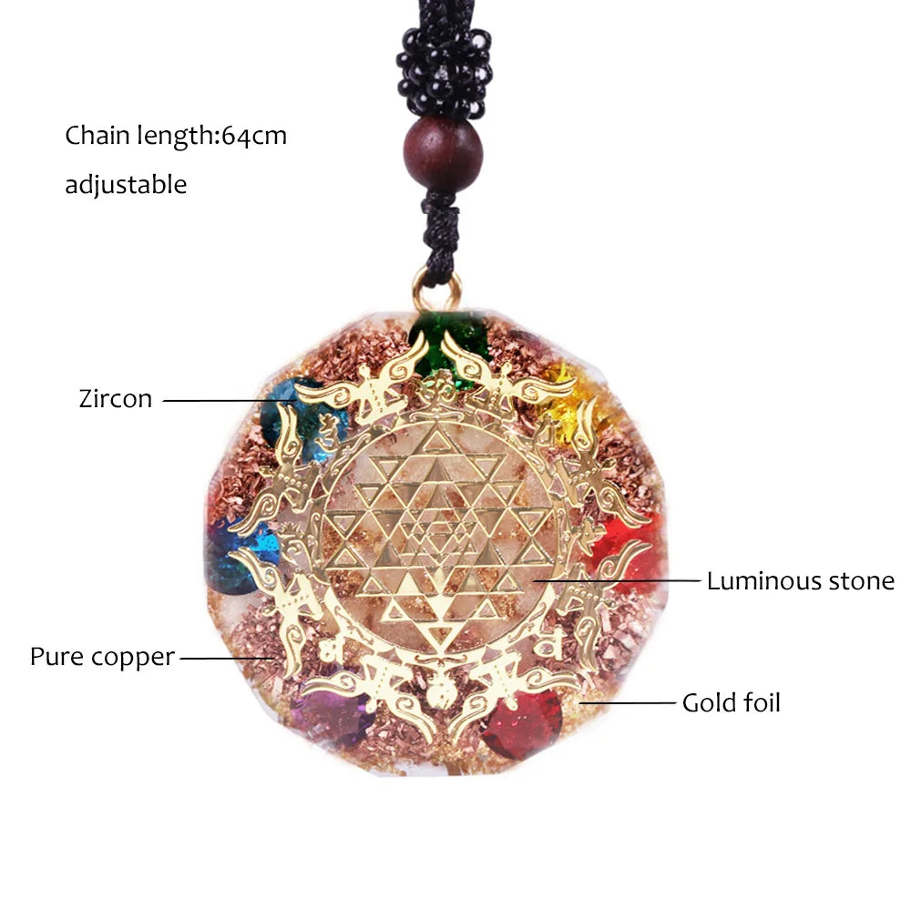 ✨ Spiritual Abacus Luminous Orgonite Sri Yantra Pendant – Chakra Healing & EMF Protection Necklace