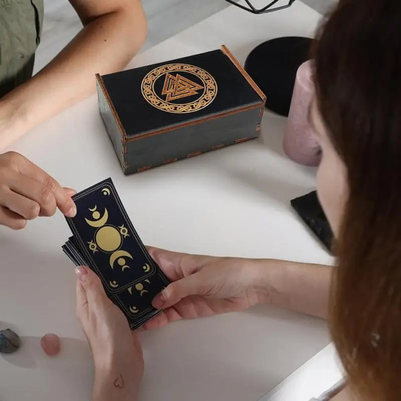 🌲 Handcrafted Wooden Tarot Card Box with Sliding Lid Vintage-Style Organizer for Tarot Decks, Crystals, or Jewelry – by Spiritual Abacus