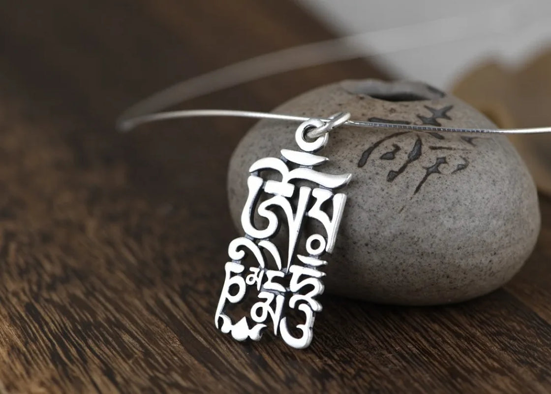 Spiritual Abacus 999 Pure Silver Tibetan Pendant – OM Mani Padme Hum Mantra Amulet for Protection & Good Luck