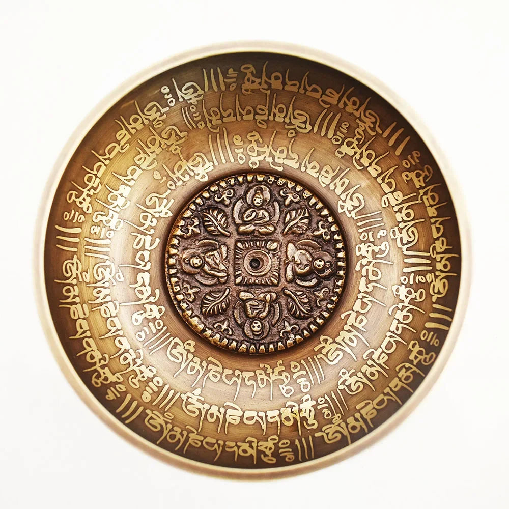 🥣 Nepal Handmade Singing Bowl Set – Buddha Mantra Design