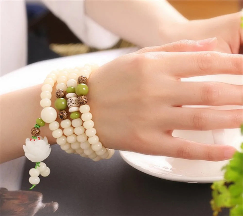 Spiritual Abacus 108 Bodhi Root Lotus Mala Bracelet