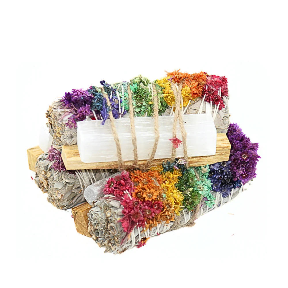 Spiritual Abacus Smudge & Crystal Cleansing Bundle Chakra Sage + Selenite Wand – Energy Clearing Kit for Crystals, Space & Spirit