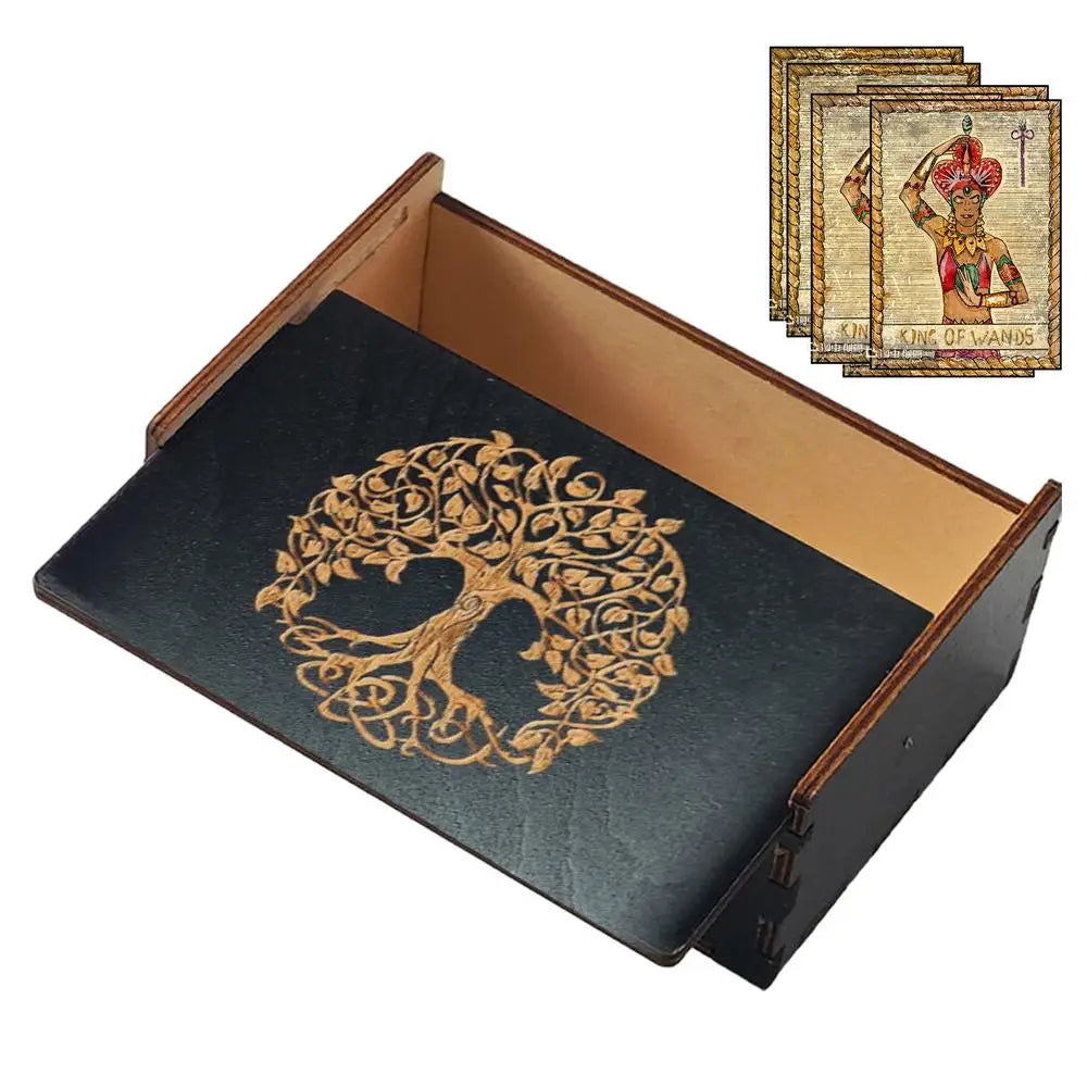 🌲 Handcrafted Wooden Tarot Card Box with Sliding Lid Vintage-Style Organizer for Tarot Decks, Crystals, or Jewelry – by Spiritual Abacus