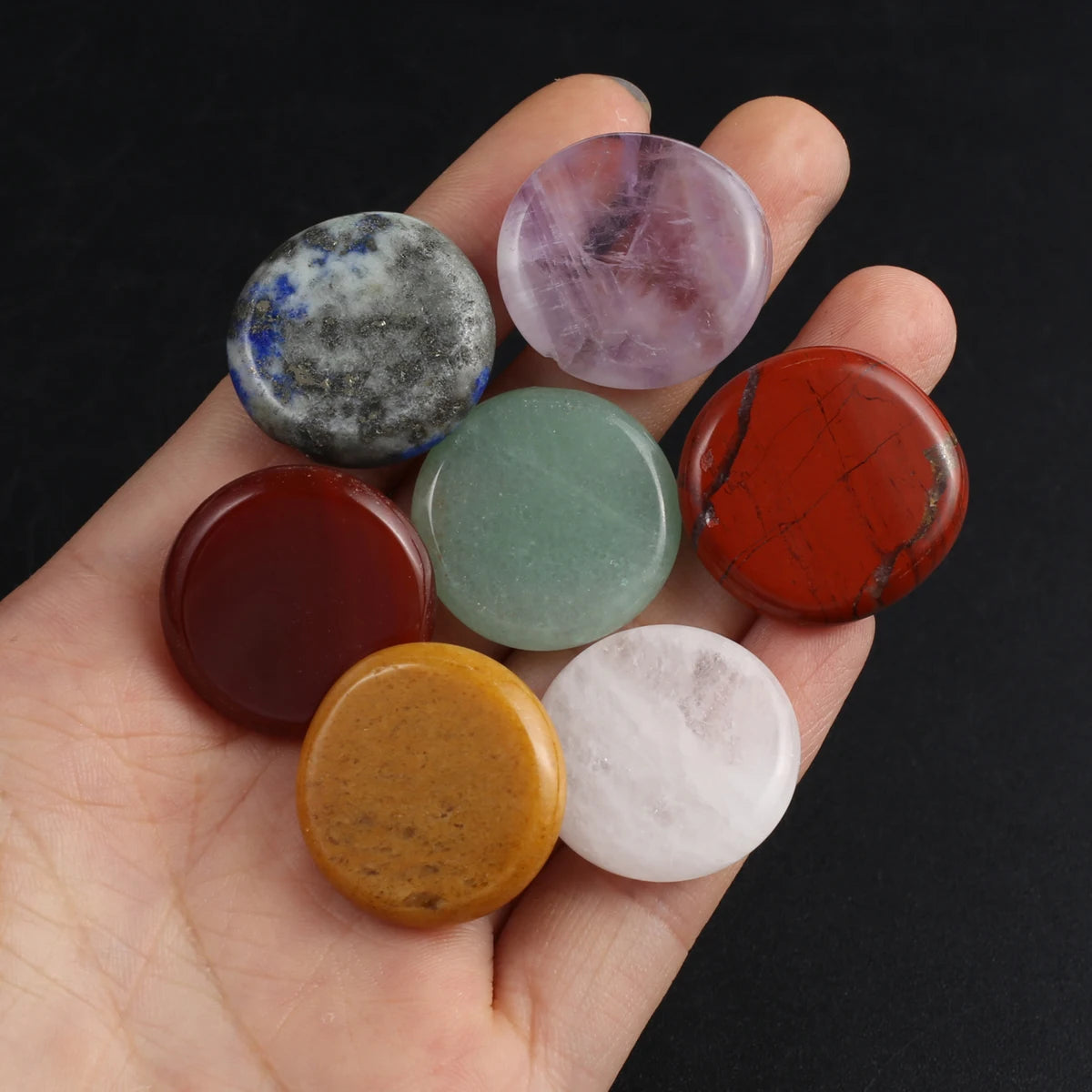 🌈 Spiritual Abacus 7-Piece Chakra Pendulum Set – Natural Stones with Engraved Reiki Healing Symbols