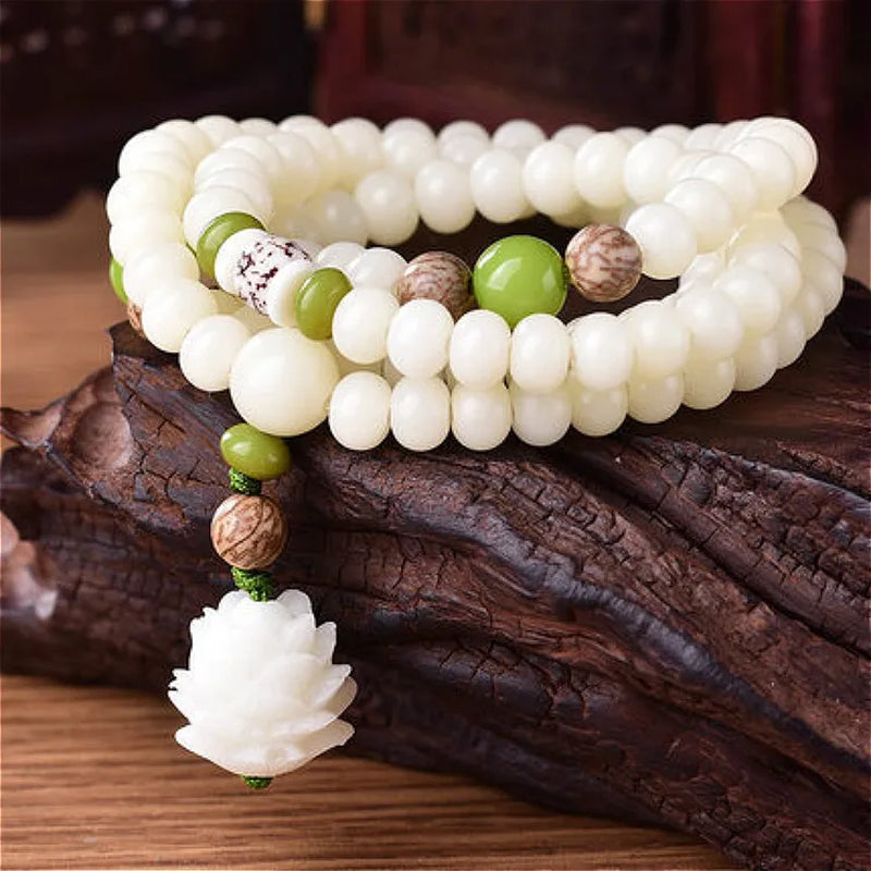 Spiritual Abacus 108 Bodhi Root Lotus Mala Bracelet