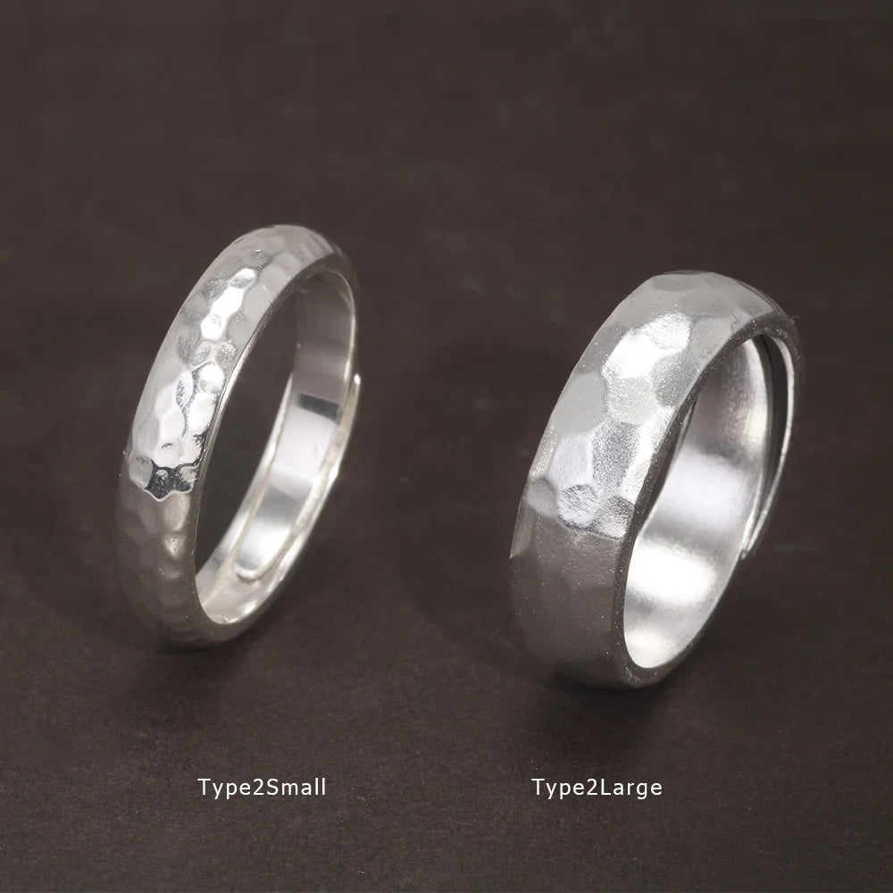 Genuine Sterling Silver 999 Hammer Pattern Men'S and Women'S Rings Six-Character Mantra Simple Jewelry
