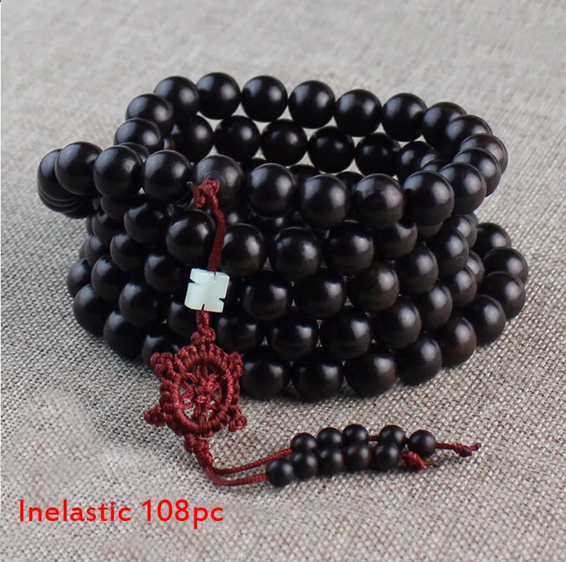 🧘♂️ Spiritual Abacus Natural Ebony Wood Mala Bracelet – Buddhist Meditation & Prayer Beads