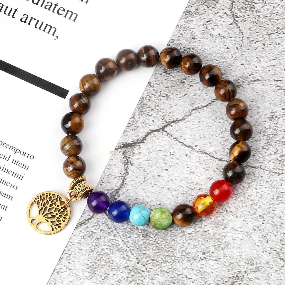 🌈 Spiritual Abacus 7 Chakra Tree of Life Bracelet Natural Stone Reiki Energy Beads