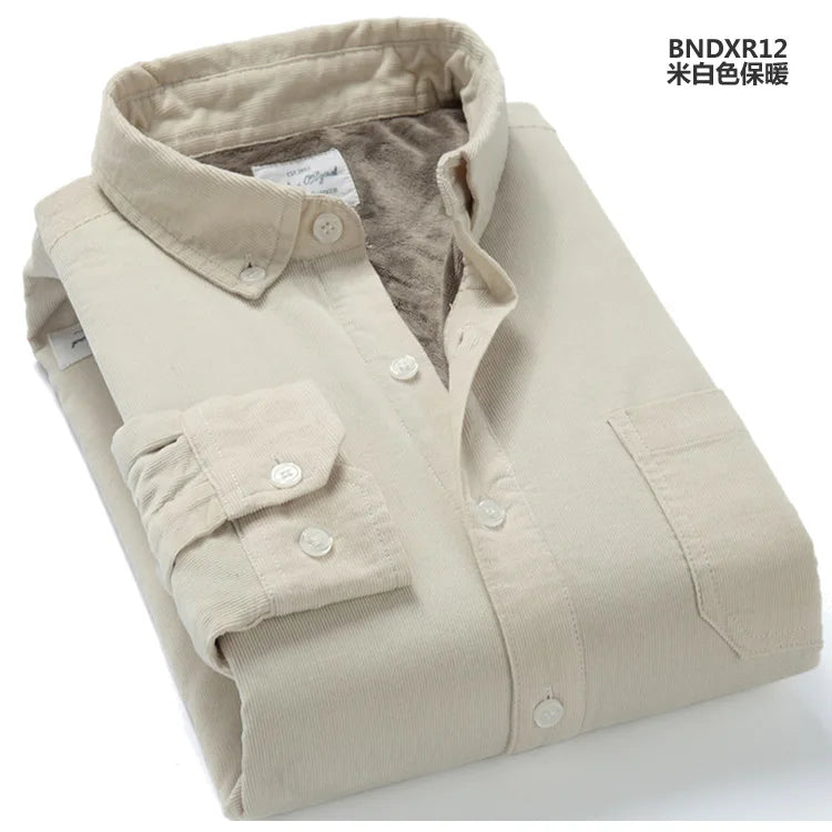 Spiritual Abacus™ Men’s Corduroy Thermal Shirt – Thick Fleece-Lined Cotton Long Sleeve Winter Top
