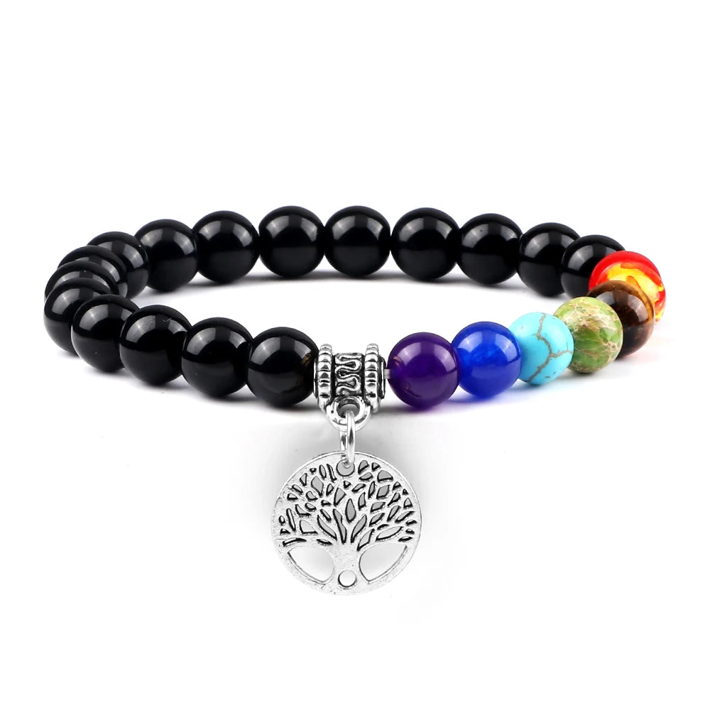 🌈 Spiritual Abacus 7 Chakra Tree of Life Bracelet Natural Stone Reiki Energy Beads