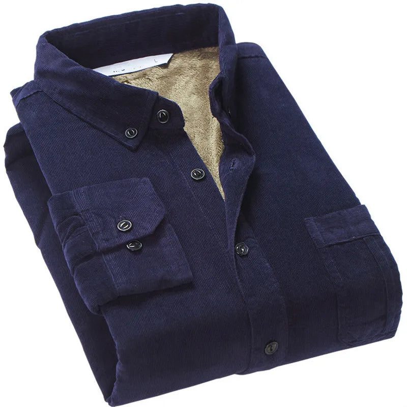 Spiritual Abacus™ Men’s Corduroy Thermal Shirt – Thick Fleece-Lined Cotton Long Sleeve Winter Top