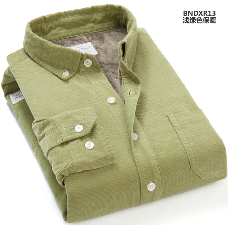 Spiritual Abacus™ Men’s Corduroy Thermal Shirt – Thick Fleece-Lined Cotton Long Sleeve Winter Top