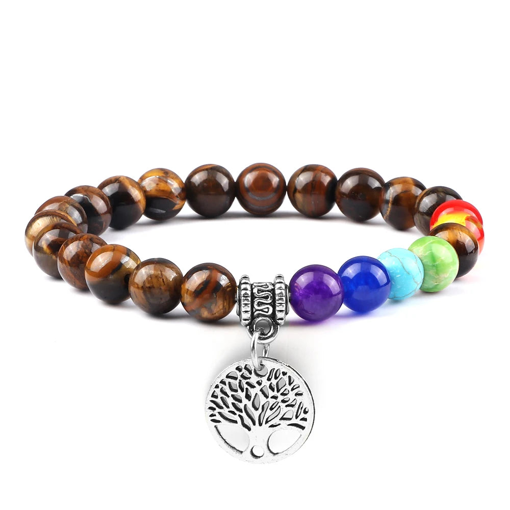 🌈 Spiritual Abacus 7 Chakra Tree of Life Bracelet Natural Stone Reiki Energy Beads