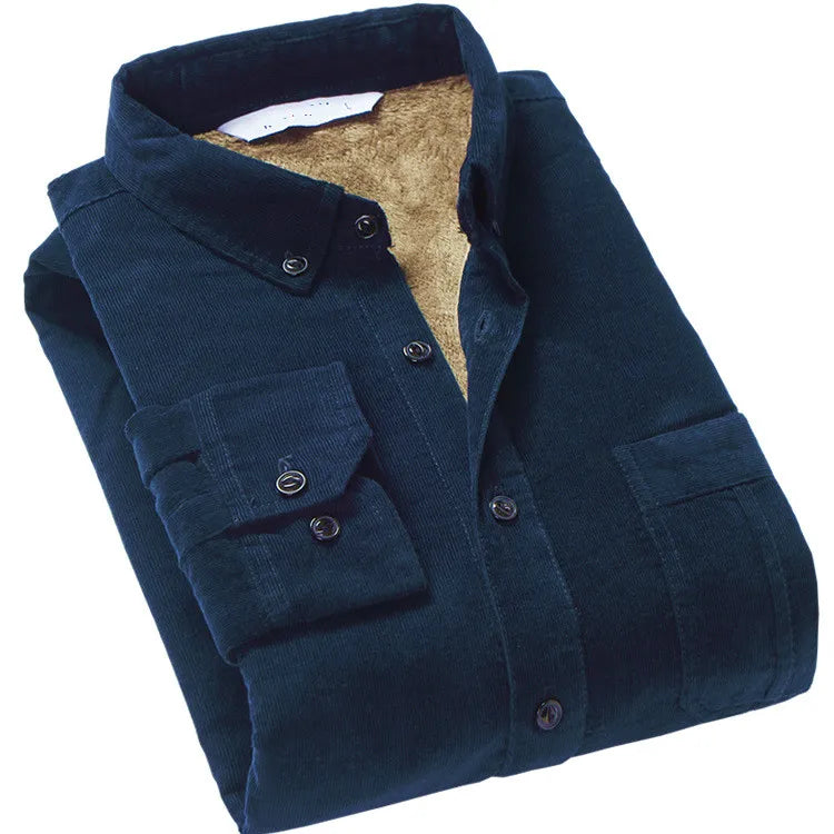 Spiritual Abacus™ Men’s Corduroy Thermal Shirt – Thick Fleece-Lined Cotton Long Sleeve Winter Top