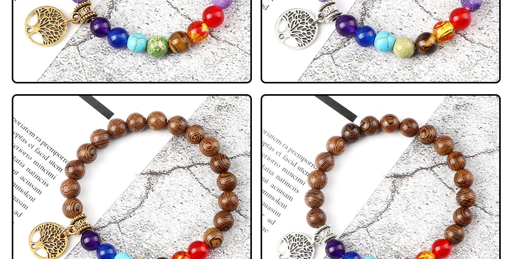🌈 Spiritual Abacus 7 Chakra Tree of Life Bracelet Natural Stone Reiki Energy Beads