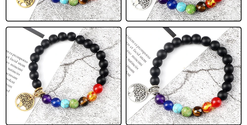 🌈 Spiritual Abacus 7 Chakra Tree of Life Bracelet Natural Stone Reiki Energy Beads