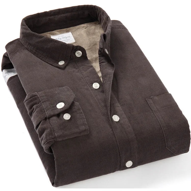 Spiritual Abacus™ Men’s Corduroy Thermal Shirt – Thick Fleece-Lined Cotton Long Sleeve Winter Top