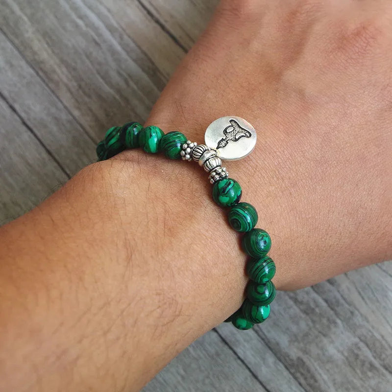 Spiritual Abacus™ Malachite Beaded Bracelet – Handmade Yoga Chakra Mala Bracelet for Meditation, Balance & Mindfulness