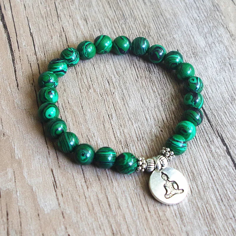 Spiritual Abacus™ Malachite Beaded Bracelet – Handmade Yoga Chakra Mala Bracelet for Meditation, Balance & Mindfulness