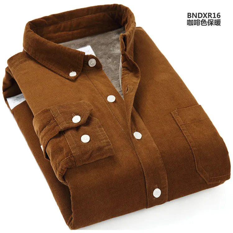Spiritual Abacus™ Men’s Corduroy Thermal Shirt – Thick Fleece-Lined Cotton Long Sleeve Winter Top