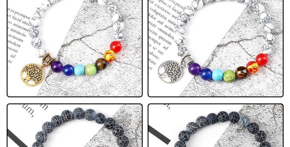 🌈 Spiritual Abacus 7 Chakra Tree of Life Bracelet Natural Stone Reiki Energy Beads
