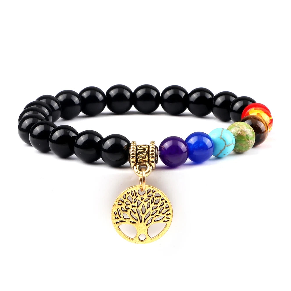 🌈 Spiritual Abacus 7 Chakra Tree of Life Bracelet Natural Stone Reiki Energy Beads