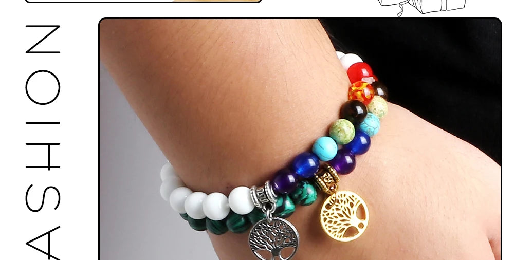 🌈 Spiritual Abacus 7 Chakra Tree of Life Bracelet Natural Stone Reiki Energy Beads
