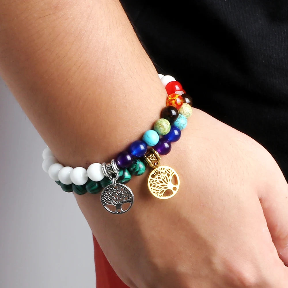 🌈 Spiritual Abacus 7 Chakra Tree of Life Bracelet Natural Stone Reiki Energy Beads