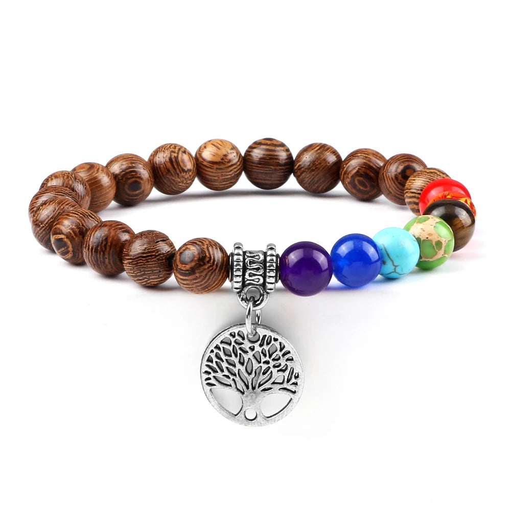 🌈 Spiritual Abacus 7 Chakra Tree of Life Bracelet Natural Stone Reiki Energy Beads