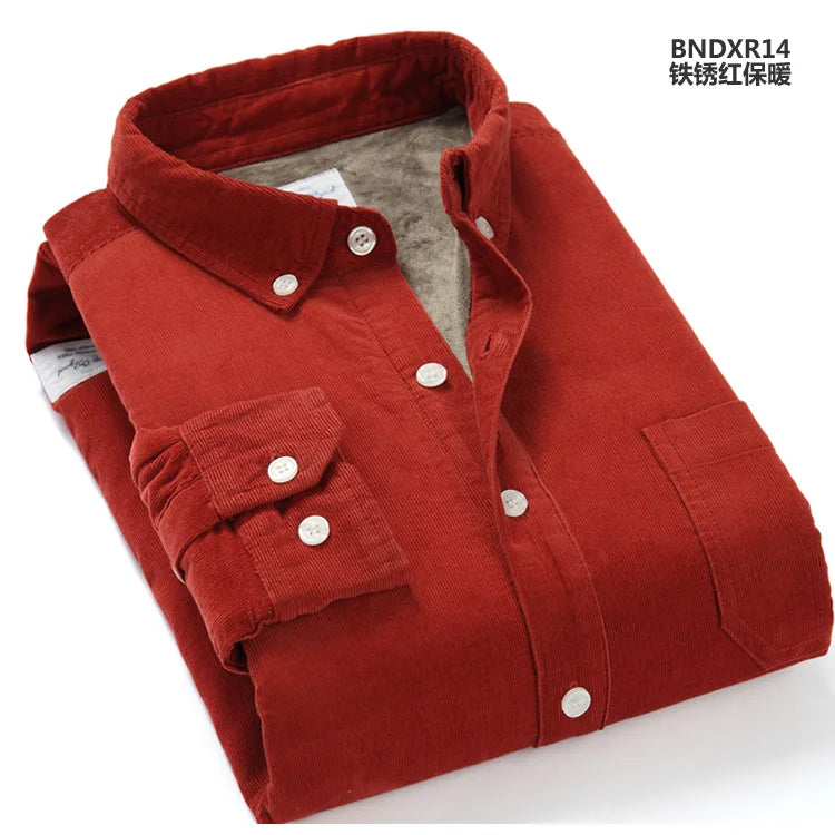 Spiritual Abacus™ Men’s Corduroy Thermal Shirt – Thick Fleece-Lined Cotton Long Sleeve Winter Top