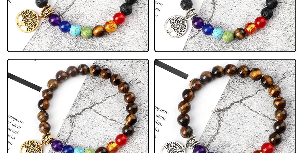 🌈 Spiritual Abacus 7 Chakra Tree of Life Bracelet Natural Stone Reiki Energy Beads