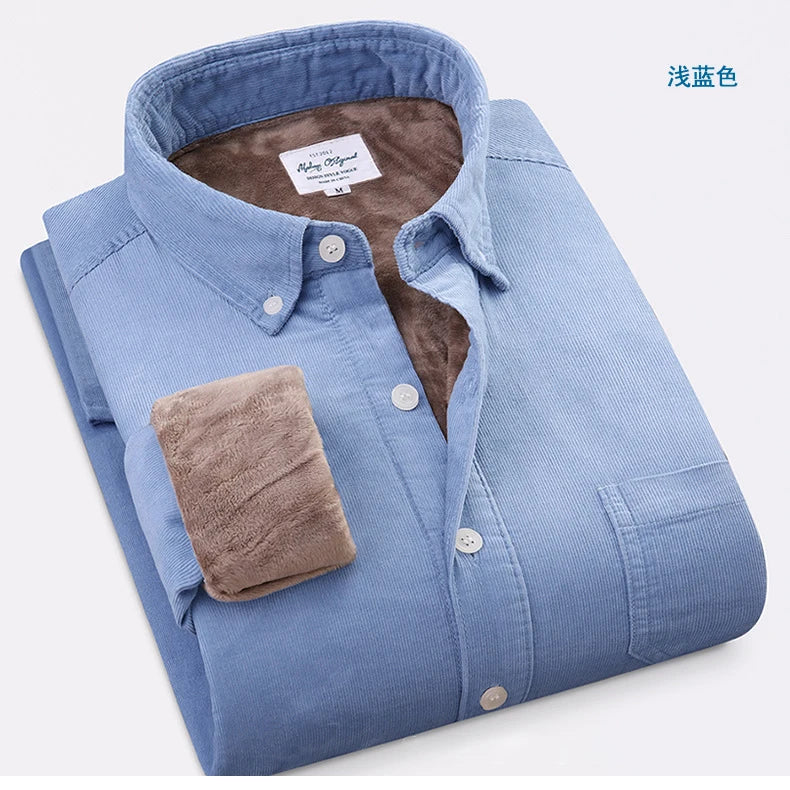 Spiritual Abacus™ Men’s Corduroy Thermal Shirt – Thick Fleece-Lined Cotton Long Sleeve Winter Top