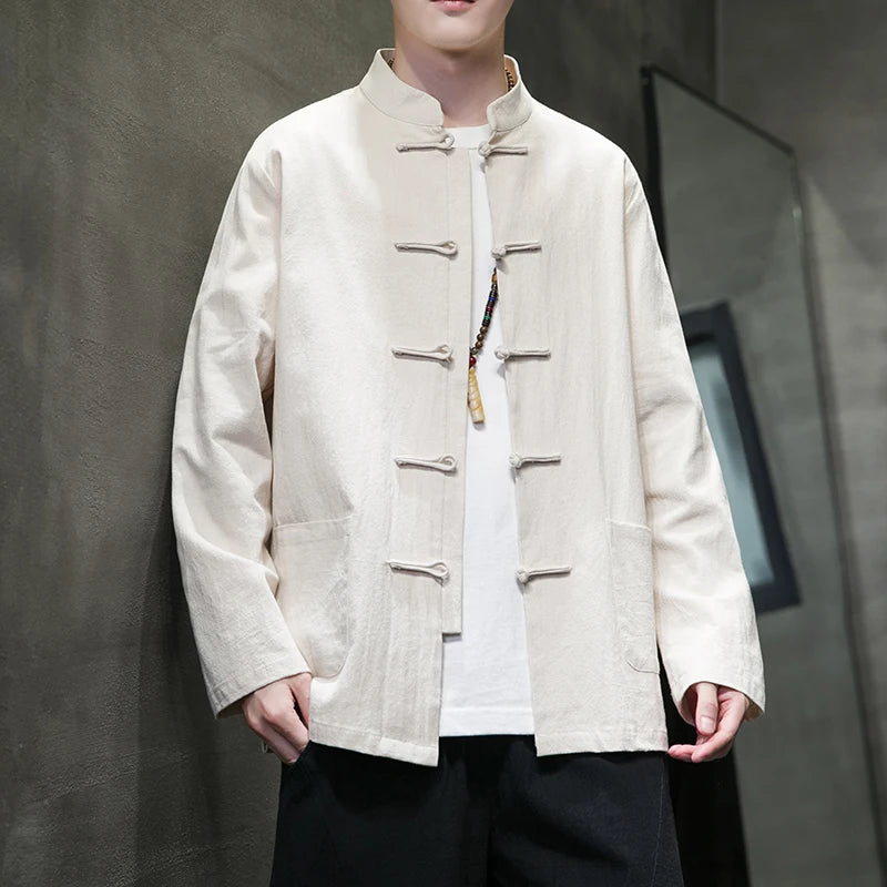 🐉👕 Spiritual Abacus – Cotton Linen Tang Suit Shirt for Men - Traditional Chinese Top • Long Sleeve • Spring/Autumn Kung Fu Style Blouse