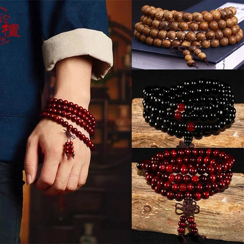 Spiritual Abacus – 108 Sandalwood Prayer Beads Mala | 8mm Buddhist Meditation Bracelet & Necklace