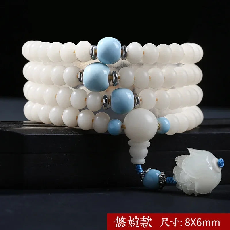 📿 Spiritual Abacus – Natural White Jade & Bodhi Root 108-Bead Mala - Meditation Prayer Bracelet & Necklace