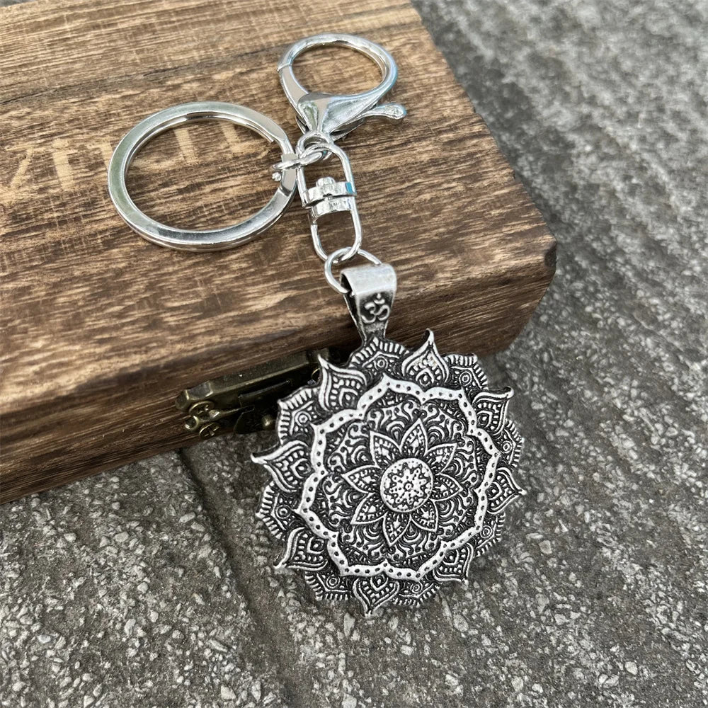 Spiritual Abacus™ Retro OM Lotus Keychain – Vintage Yoga & Spiritual Key Accessory