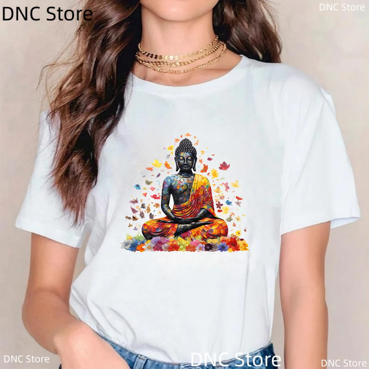 🌸 Spiritual Abacus Modra Lotus Buddha T-Shirt – Women's Yoga & Meditation Tee with Namaste Print