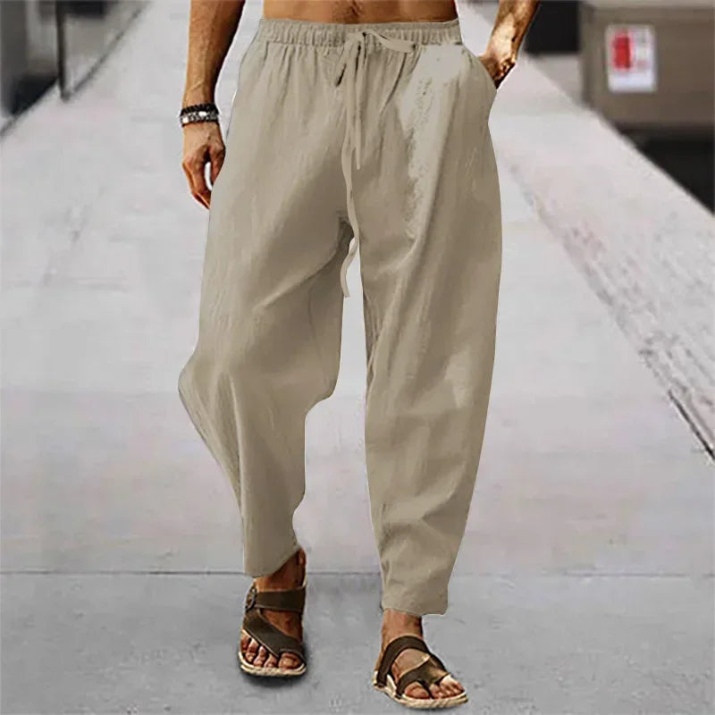 🧘♂️ Spiritual Abacus – Men’s Cotton & Linen Wide-Leg Pants - Solid Color • High Waist • Loose Fit • Breathable Hemp Trousers for Summer & Autumn