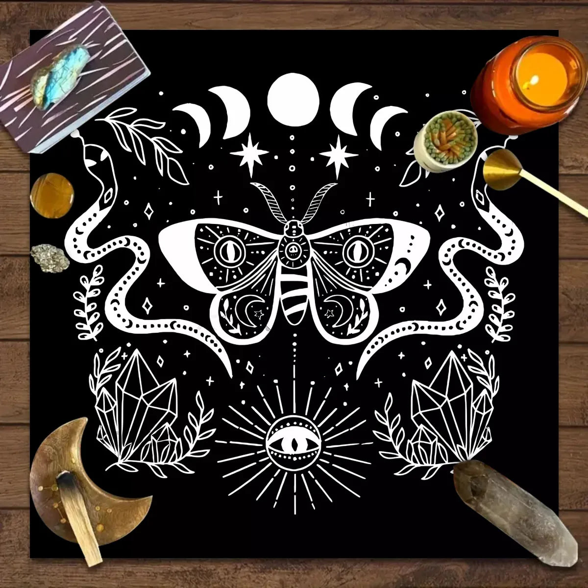 🔮 Spiritual Abacus Tarot Card Tablecloth Mystical Wizardry Butterfly & Flower Design – For Tarot, Oracle, and Astrology Readings