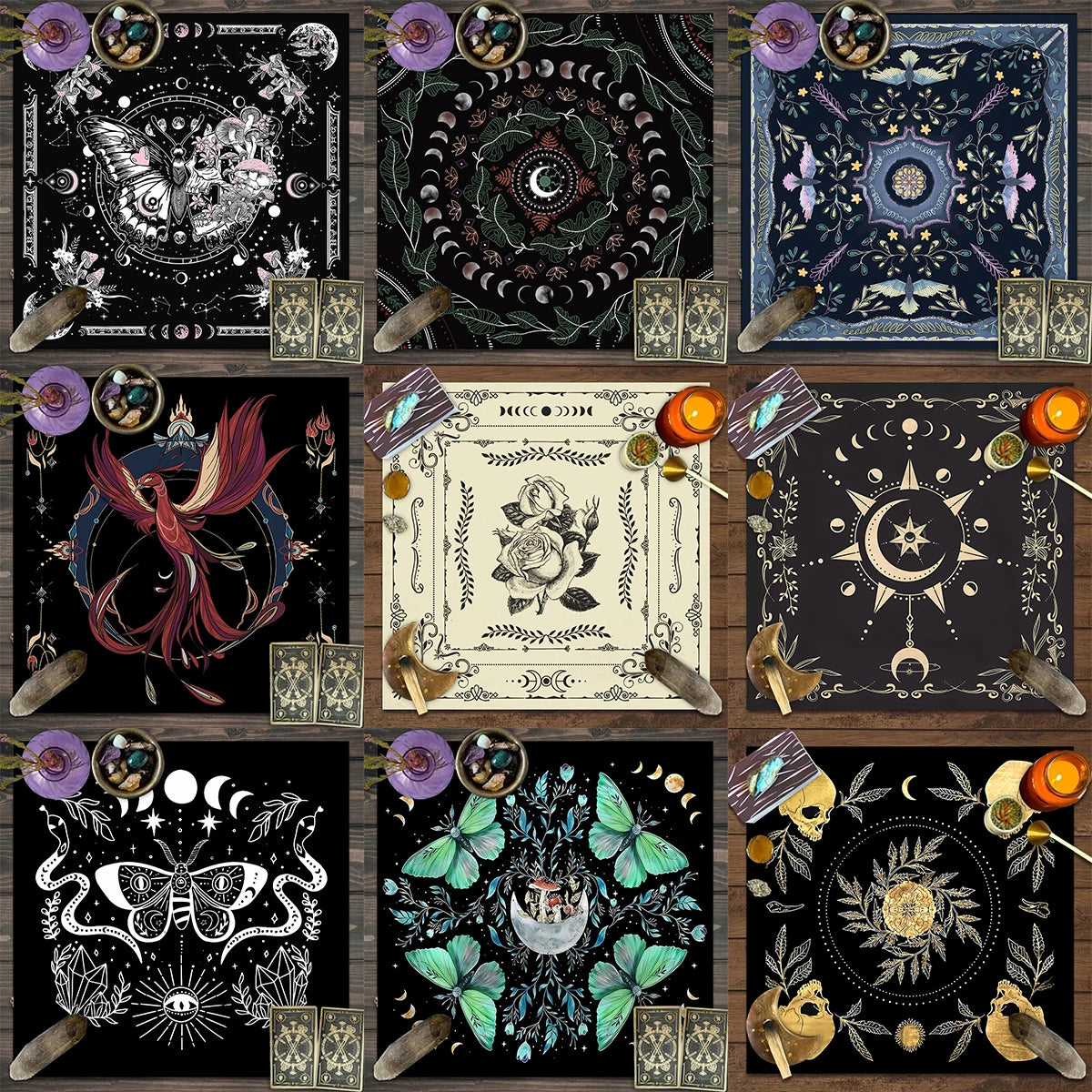 🔮 Spiritual Abacus Tarot Card Tablecloth Mystical Wizardry Butterfly & Flower Design – For Tarot, Oracle, and Astrology Readings