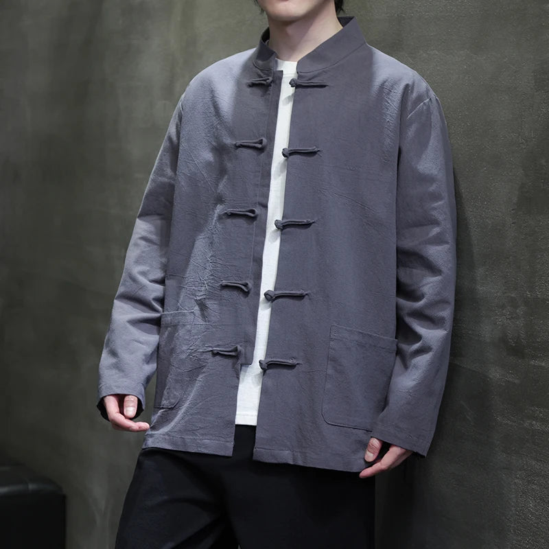 🐉👕 Spiritual Abacus – Cotton Linen Tang Suit Shirt for Men - Traditional Chinese Top • Long Sleeve • Spring/Autumn Kung Fu Style Blouse